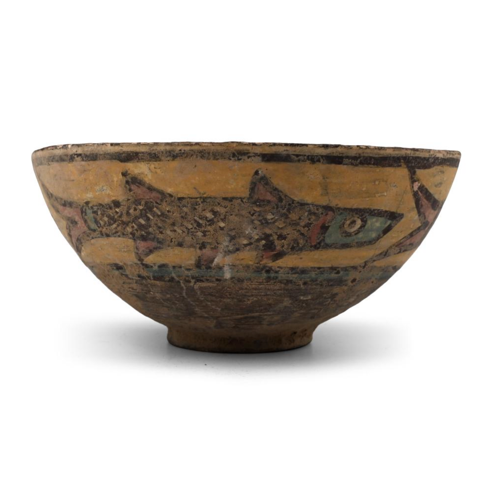 Indus Valley Mehrgarh terracotta vessel, 3rd–2nd Millennium B.C., painted with fish frieze, provenance Meredith collection.
